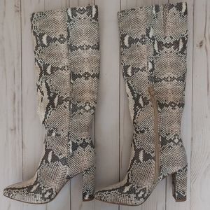 Matisse Snakeskin Pattern Heeled Boots - Cream and Black